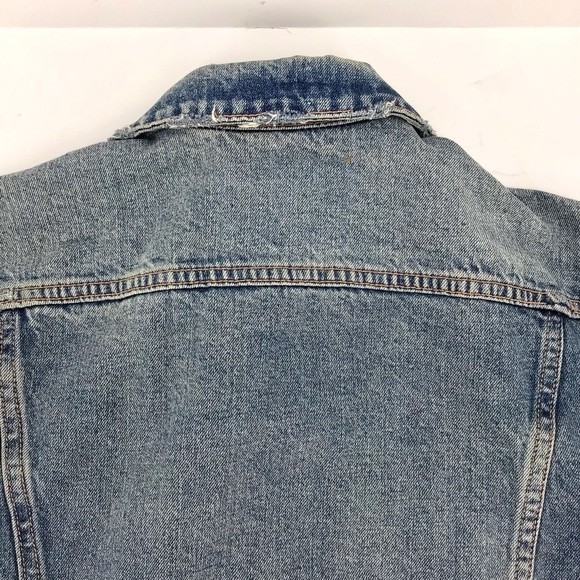Lucky Brand Distressed Tomboy Trucker Jean Medium Wash Denim Jacket Size Large - Picture 11 of 16